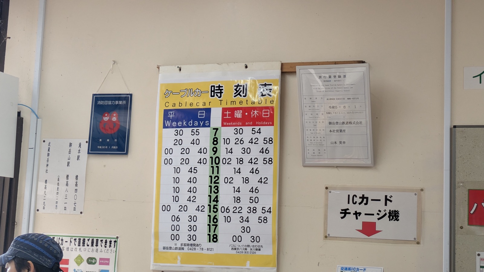 A cable car timetable poster headed Cablecar Timetable in two languages